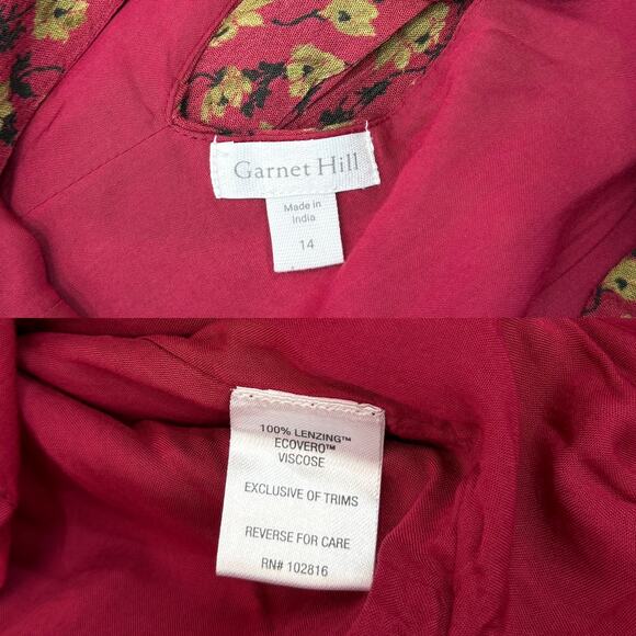 Garnet Hill V Neck Long Sleeve Floral Boho Maxi Dress Red/Pink Size 14 - Picture 2 of 5